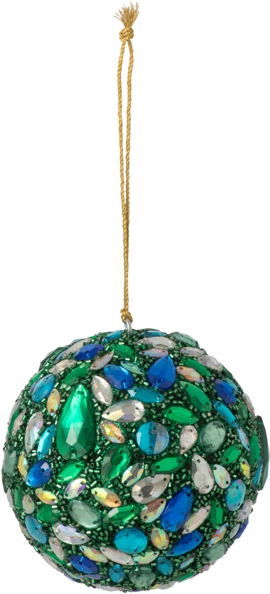 J-Line kerstbal Kralen - kunststof - groen/blauw - 12 stuks