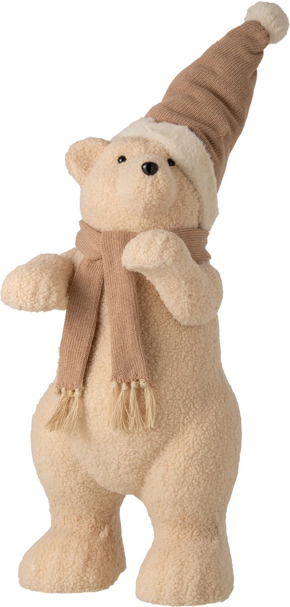 J-Line Beer met sjaal en hoed - stof - beige - large