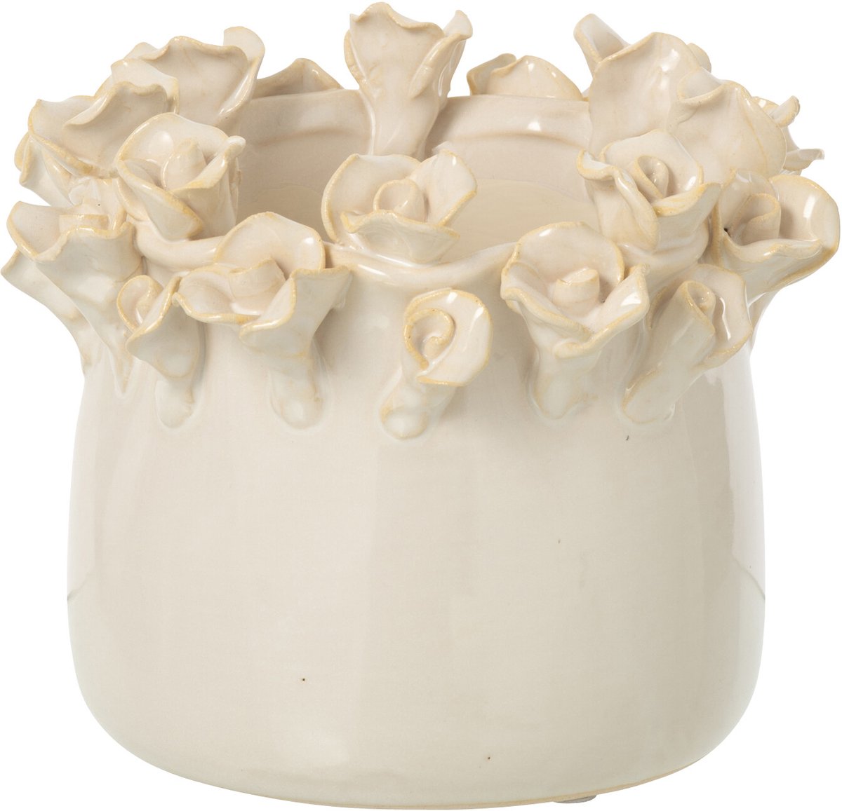 J-Line Bloempot met rozen - keramiek - ecru - small