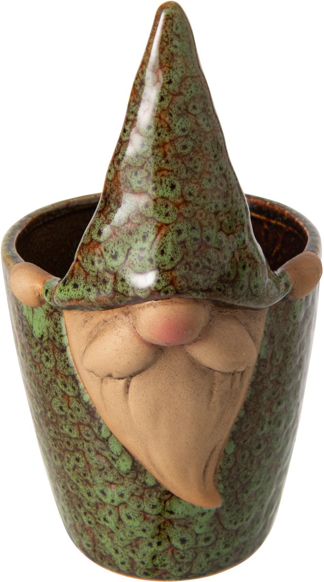 J-Line bloempot Kabouter - steengoed - groen/bruin - large