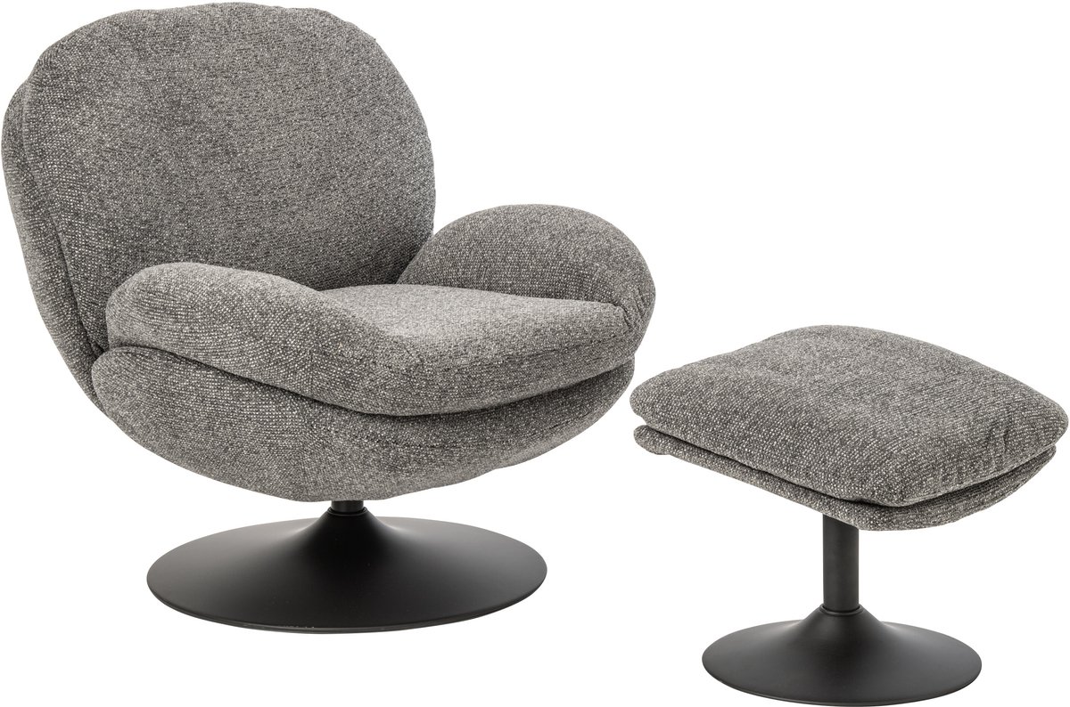 J-Line Chaise longue met voetenbank - stof - donkergrijs