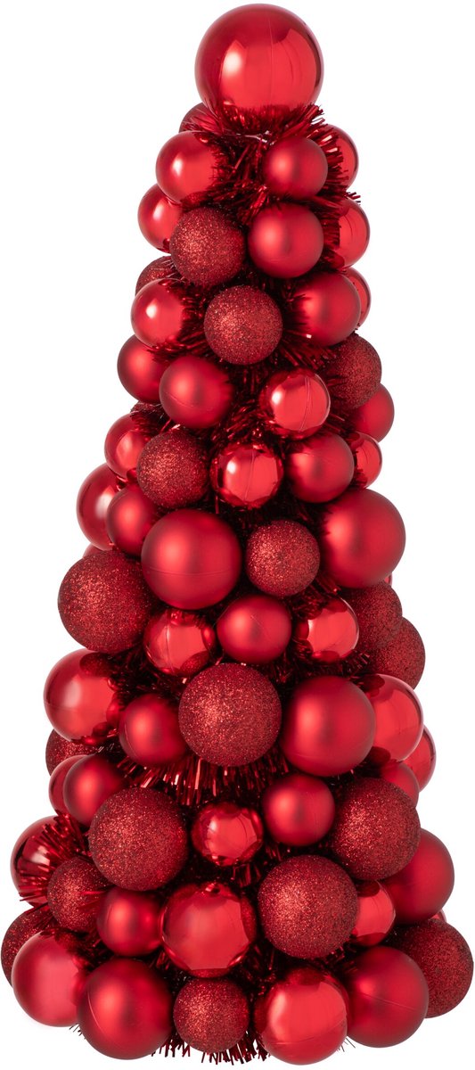 J-Line Kegel met kerstballen - PS - kerstrood