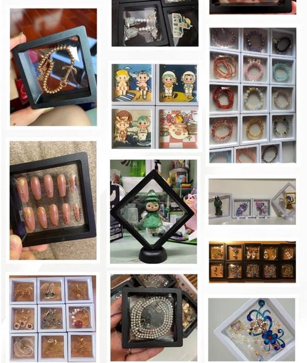 10 stuks 3D Floating Frame Display Houder Standaard - Sieraden Opbergdoos - Munthouder - Transparant Zwart - Geschikt voor Compatibele merk astrologie sieraden