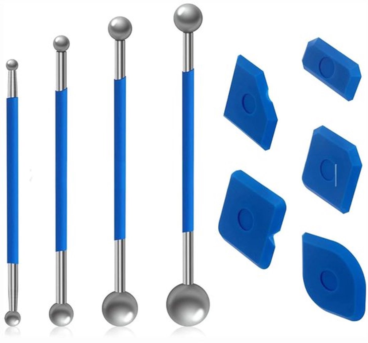 9-delige voegengereedschapsset – 4 metalen kogelschrapers en 5 siliconen trekkers, professionele voegengladerset voor badkamer en keuken (2-in-1 voegengereedschapsset)