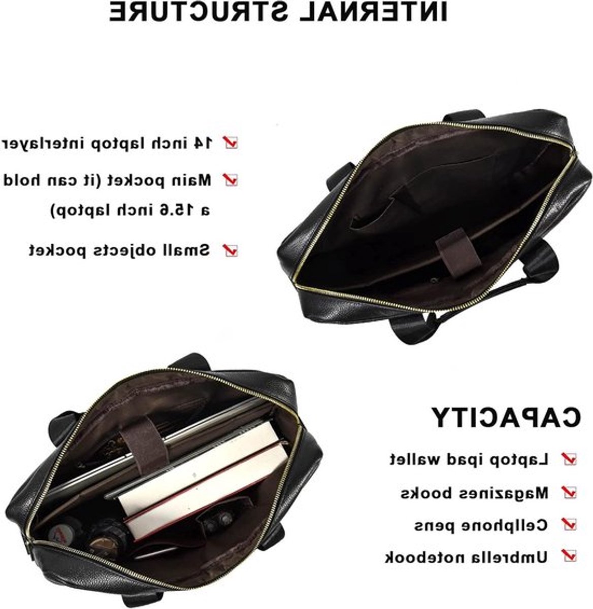 Leren 15.6 Inch Laptop Tas voor Mannen - Schoudertas, Handtas en Aktetas voor Zakelijk Gebruik en Notebooks