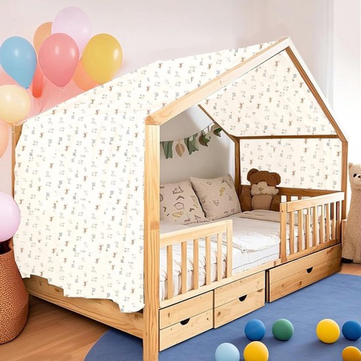 Handgemaakte Duvet Cover van 100% Katoen Muslin, Geschikt voor Jongens en Meisjes, Perfect voor Kinderkamers en Beddecoratie (132 x 420 cm, Dierenprint)