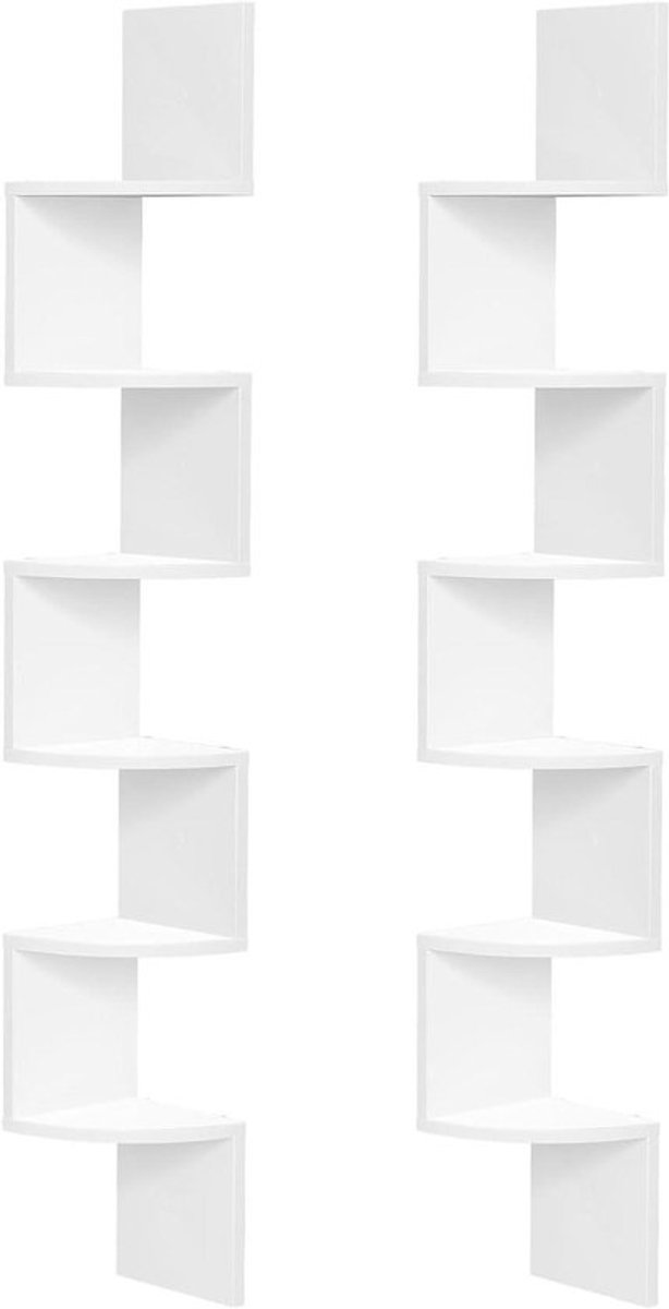Wandplankenset Hoekplank Zwevende Plank 6-Laags Zigzagontwerp Woonkamer Slaapkamer Eetkamer Wit