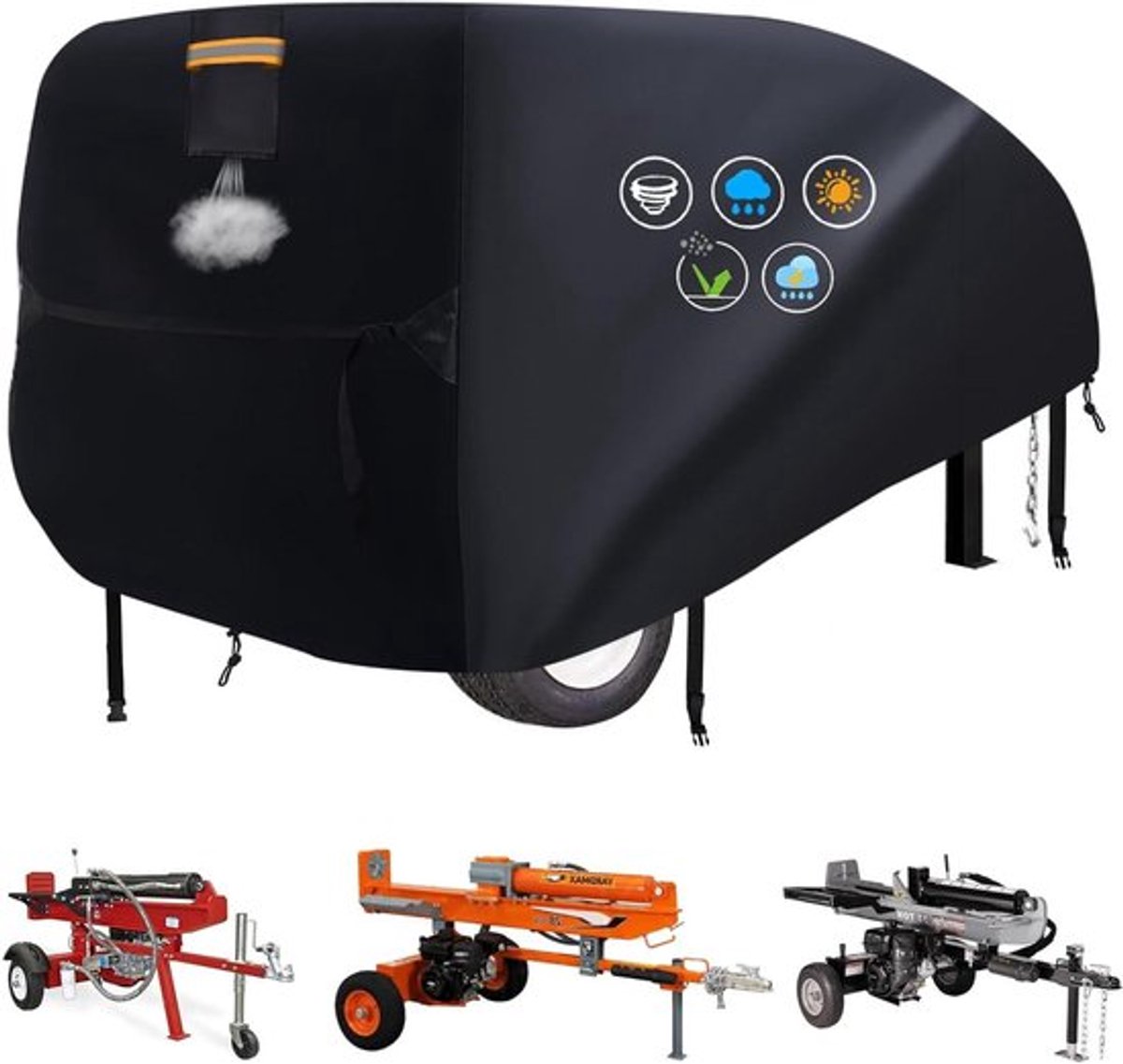Houtsplijter Afdekking - Waterdicht Dekzeil 900D - Ventilatieopening - Reflecterende Handgrepen - Winddichte Gespen - Beschermhoes Gas Elektrische Houtsplijter 15-45 Ton