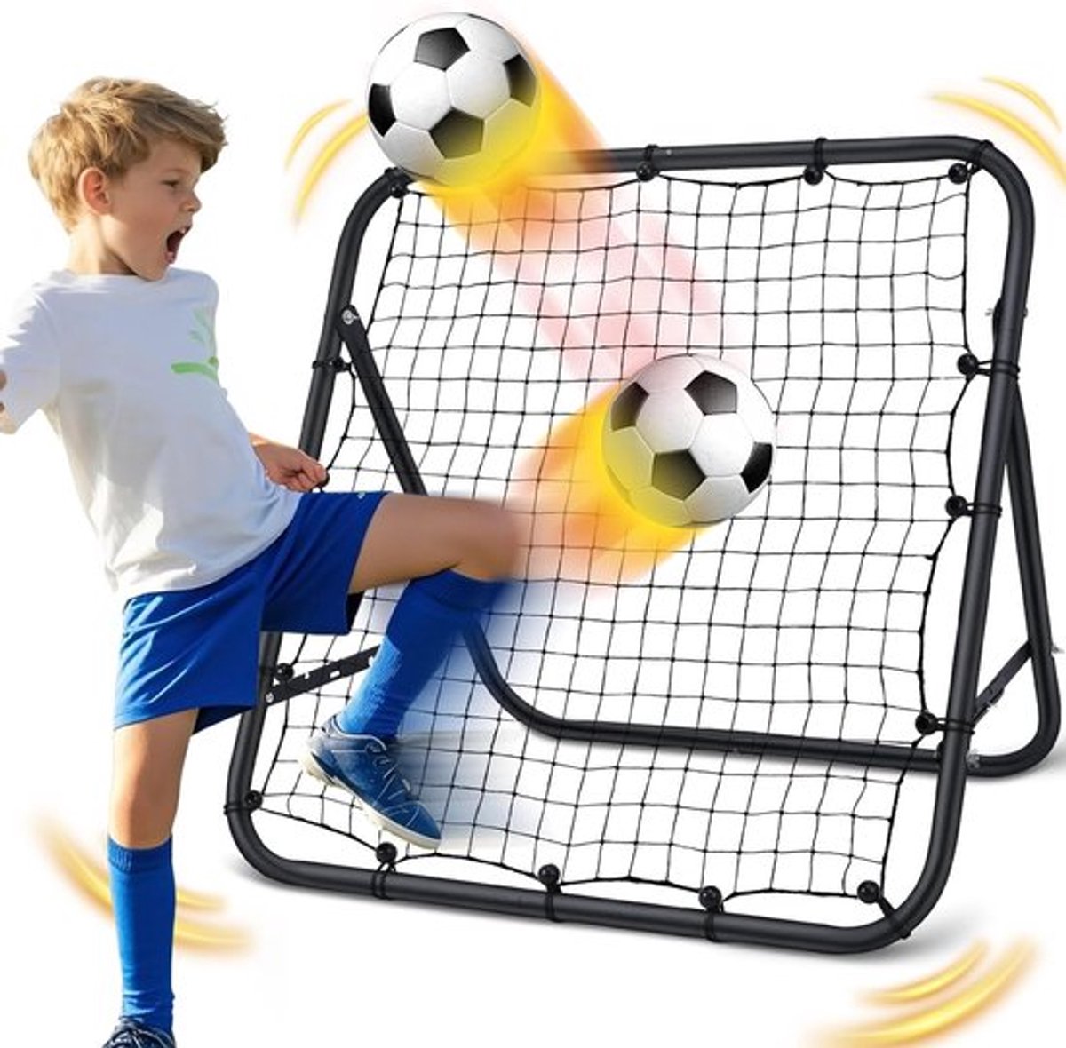 Voetbalreboundernet voor training, Verstelbare hoek, Draagbaar en makkelijk op te zetten, Ideaal voor voetbaltraining in de tuin, park of sportveld voor kinderen, tieners en volwassenen