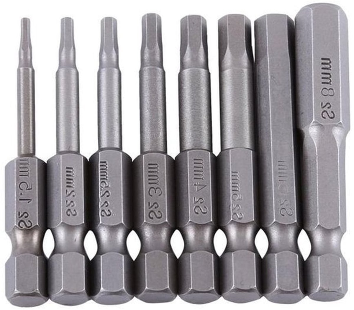 Schroevendraaier-bits - pannen - 50 mm - 6 pannen - duim - magnetisch - HEX - Schroevendraaier-bits - Geschikt voor - S2 Hex-schacht - 50 mm - 14 duim - kop - 8 stuks - H1.5H8