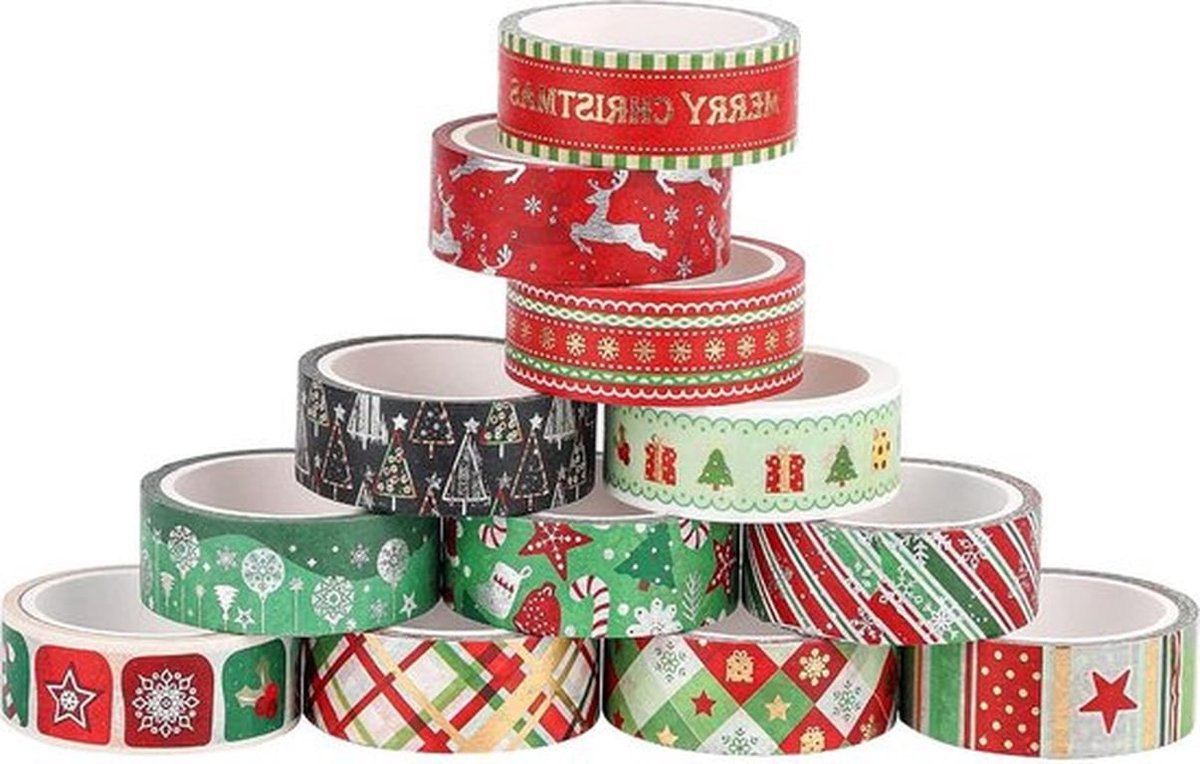 12 Delige Kerstwashi Tape Set Kinderen Diy Ambachten Gouden Textuurontwerp Cadeaupapier Tape - Scrapbookingplanners Kantoorbenodigdheden - 15 cm x 5 m .