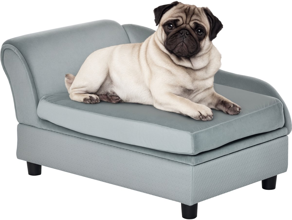 Kat hond bank met kluis- Kattenbed verhoogd - Kattenkouch met afneembare kussens-rugleuning & houten poten - Huisdiersofa Zacht - 76 x 45 x 43 cm - lichtgrijs