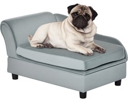 Kat hond bank met kluis- Kattenbed verhoogd - Kattenkouch met afneembare kussens-rugleuning & houten poten - Huisdiersofa Zacht - 76 x 45 x 43 cm - lichtgrijs