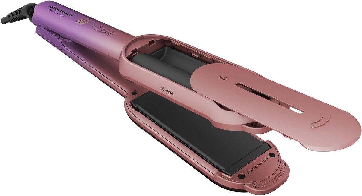 Haarstyler 2-in-1 - Stijltang Krultang - Haar Stylen - Roterende Platen - 100x40mm Platen - Roze Paars