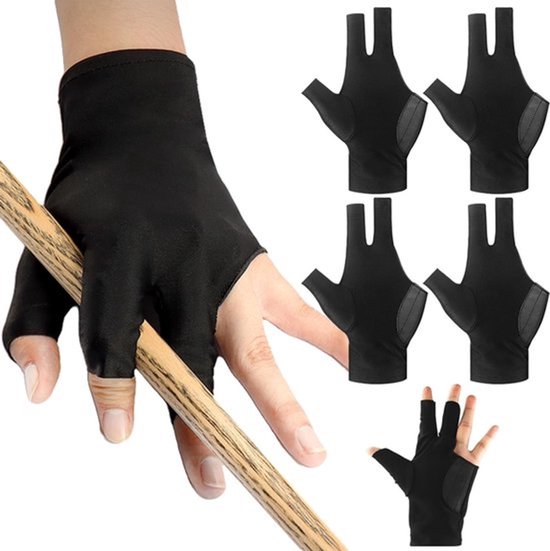 6 professionele biljarthandschoenen - Vingerloze handschoenen met drie vingers - Linkshandige biljarthandschoenen - biljart handschoen - Nylon/Spandex - Zwart