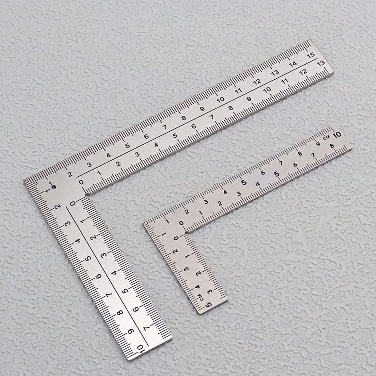 Haakse liniaal - set van 2 mini L-vormige 10 cm + 15 cm roestvrij staal 90-graden hoeklinialen voor timmerlieden en ingenieurs