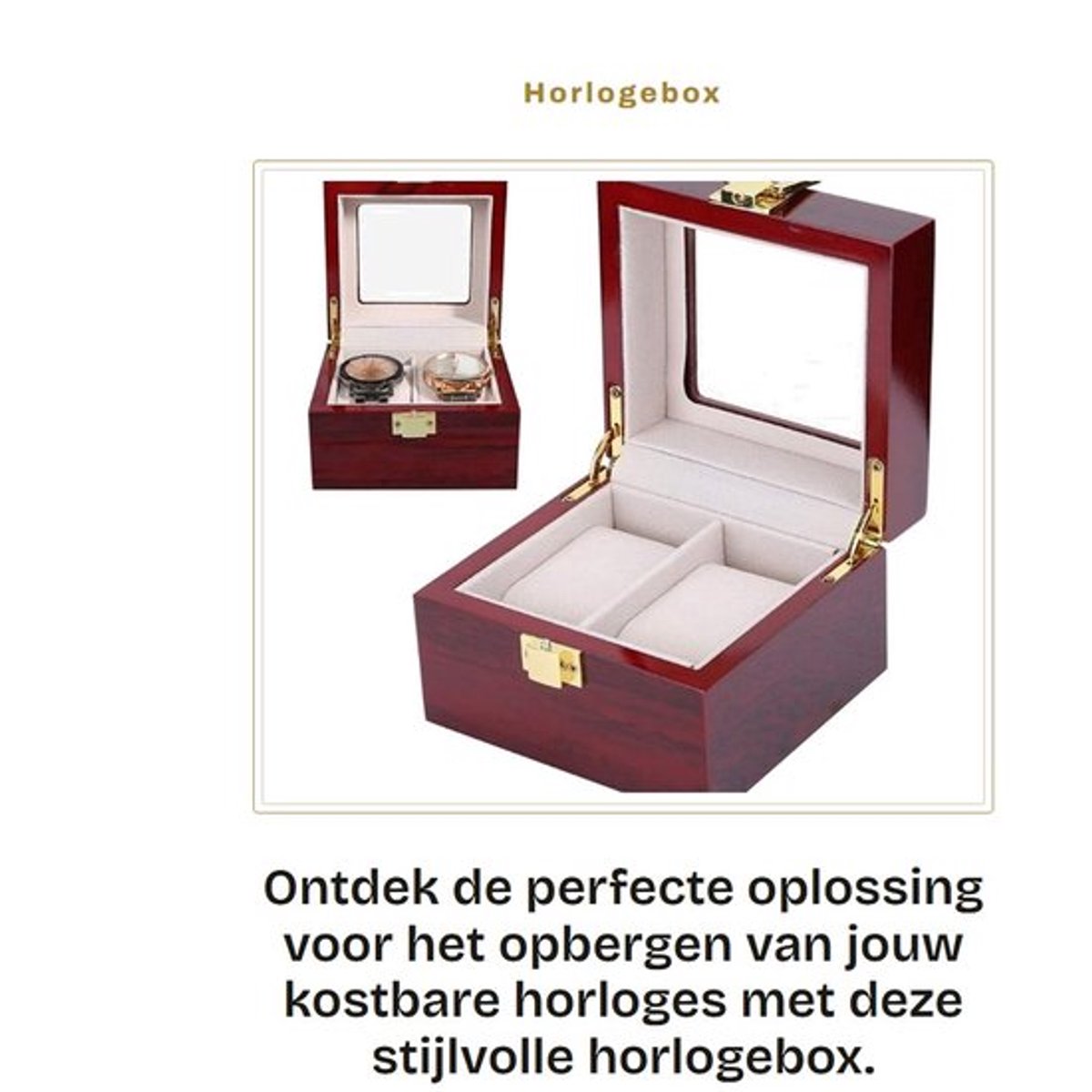 Horlogebox voor 2 horloges - Houten Horlogekast - Glazen Deksel - Afneembare Horlogekussens - Duurzaam Design - Elegant Uiterlijk