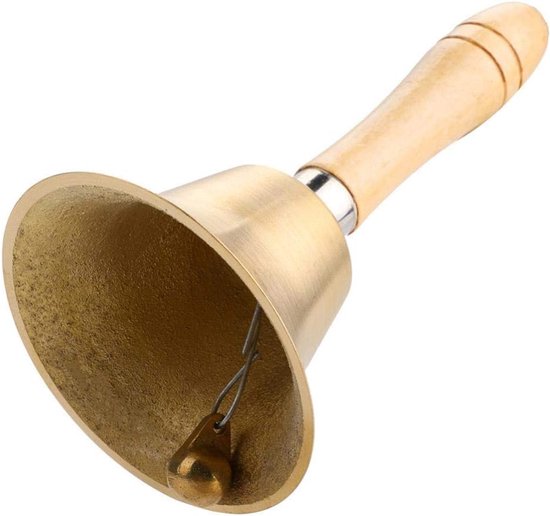 Handbel Messing - Klassieke Bel - Aandacht Trekken - Houten Handvat - 8 CM Diameter - Goud — afbeelding 3