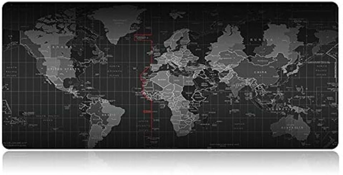 Wereldkaart Gaming Mouse Pad 80x30cm World Map met anti-slip onderlegger, gripvast en glad, zonder rand, geschikt voor elke muis, toetsenbord en laptop