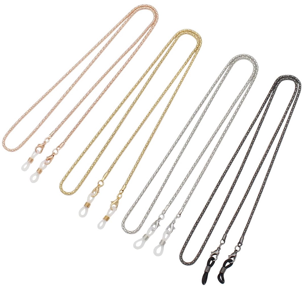 Brillenkettingen, metalen kettingen voor brillen, dames, brilketting, anti-slip armband, roségoud, goud, zwart, zilver, 70 x 1 cm