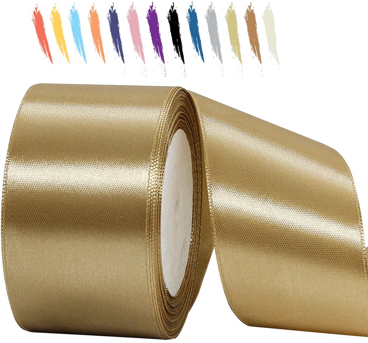 50 mm lint, 23 meter goud (Champagne Gold) satijnen lint voor cadeauverpakking, groot dik stoffen lint voor trouwauto's, dubbelzijdig lint, lint voor doe-het-zelven of verjaardag, kerstdecoraties