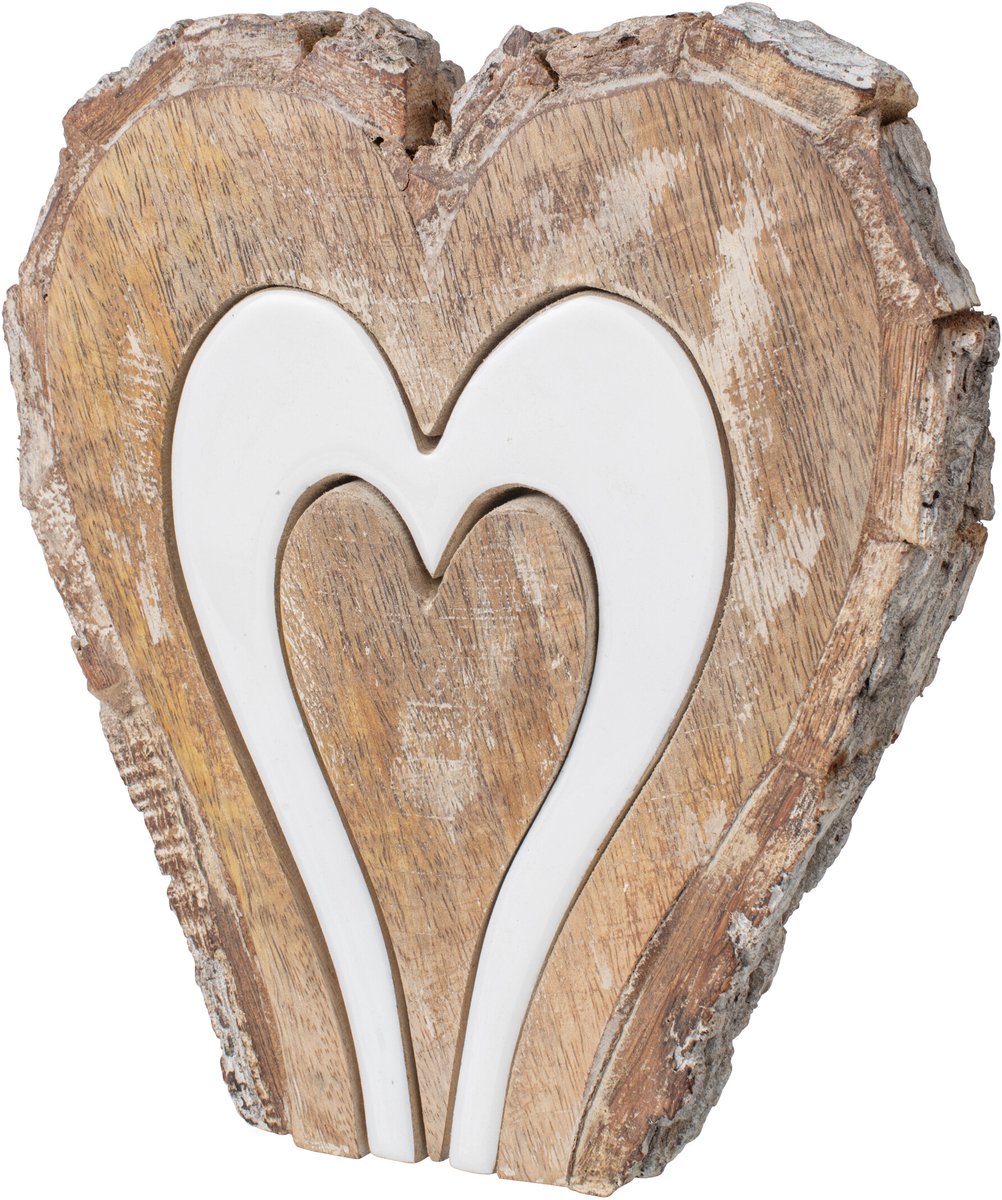 J-Line Hart - mangohout - naturel/wit - large - set van 2