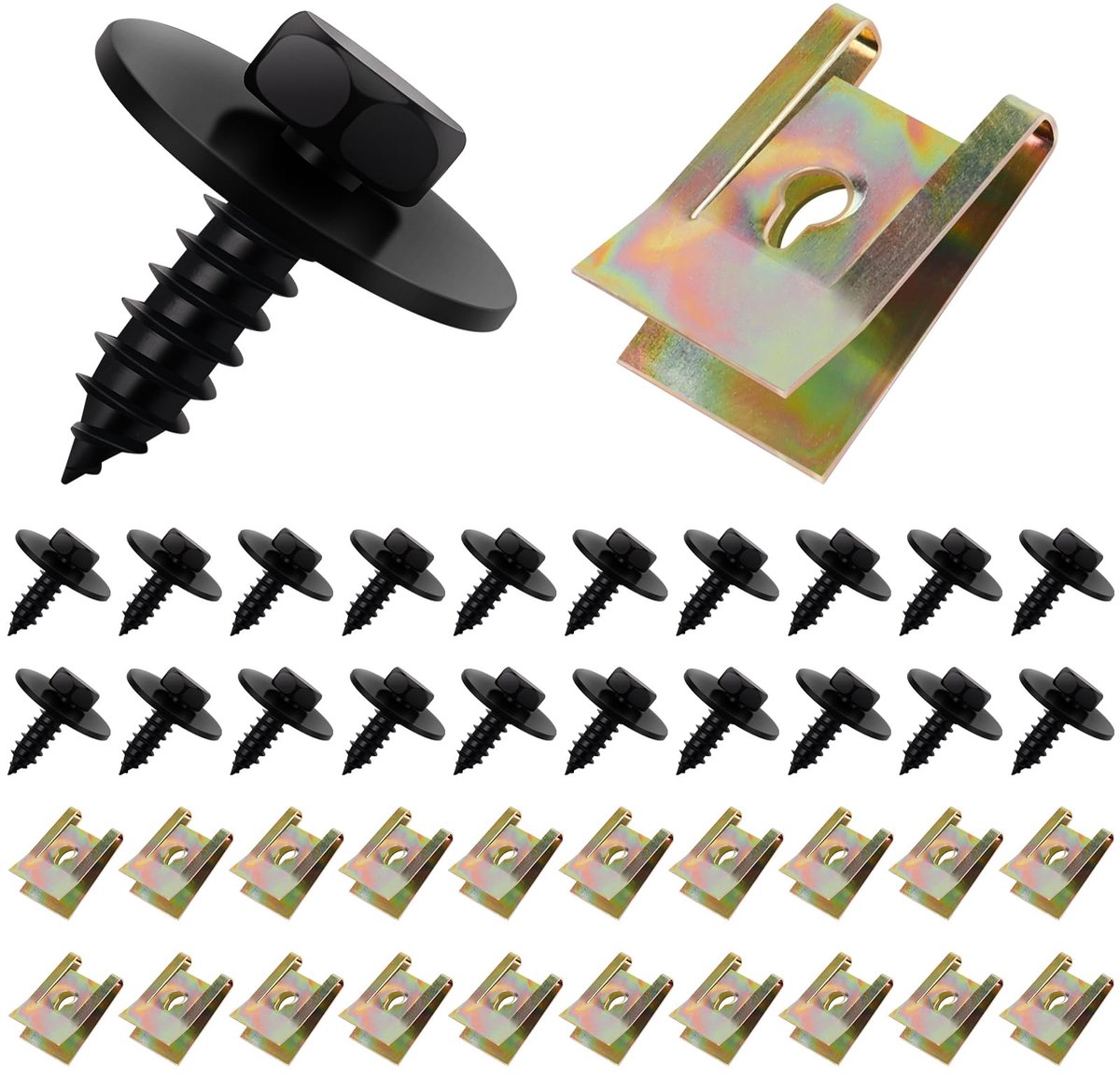 20 set plaatmoeren, schroefmoer-clipkit, veer, U-type carrosserieschroeven, spatbordclip, bevestigingsclips