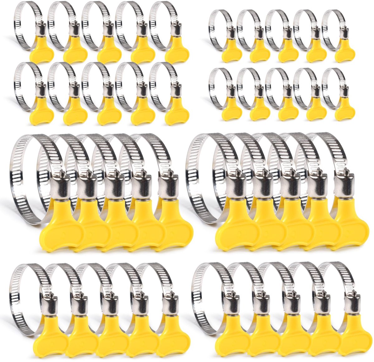 Slangklemmen met vleugelmoer, slangklemmen, roestvrij staal, 10-44 mm, slangklem, vleugelmoer voor zwembadslang, gasslang, wasmachines, 40 stuks