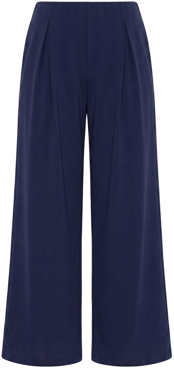 Ulla Popken - Dames - Jersey broek wijde uitlopende pijpen elastische tailleband - Marine - Maat 46+