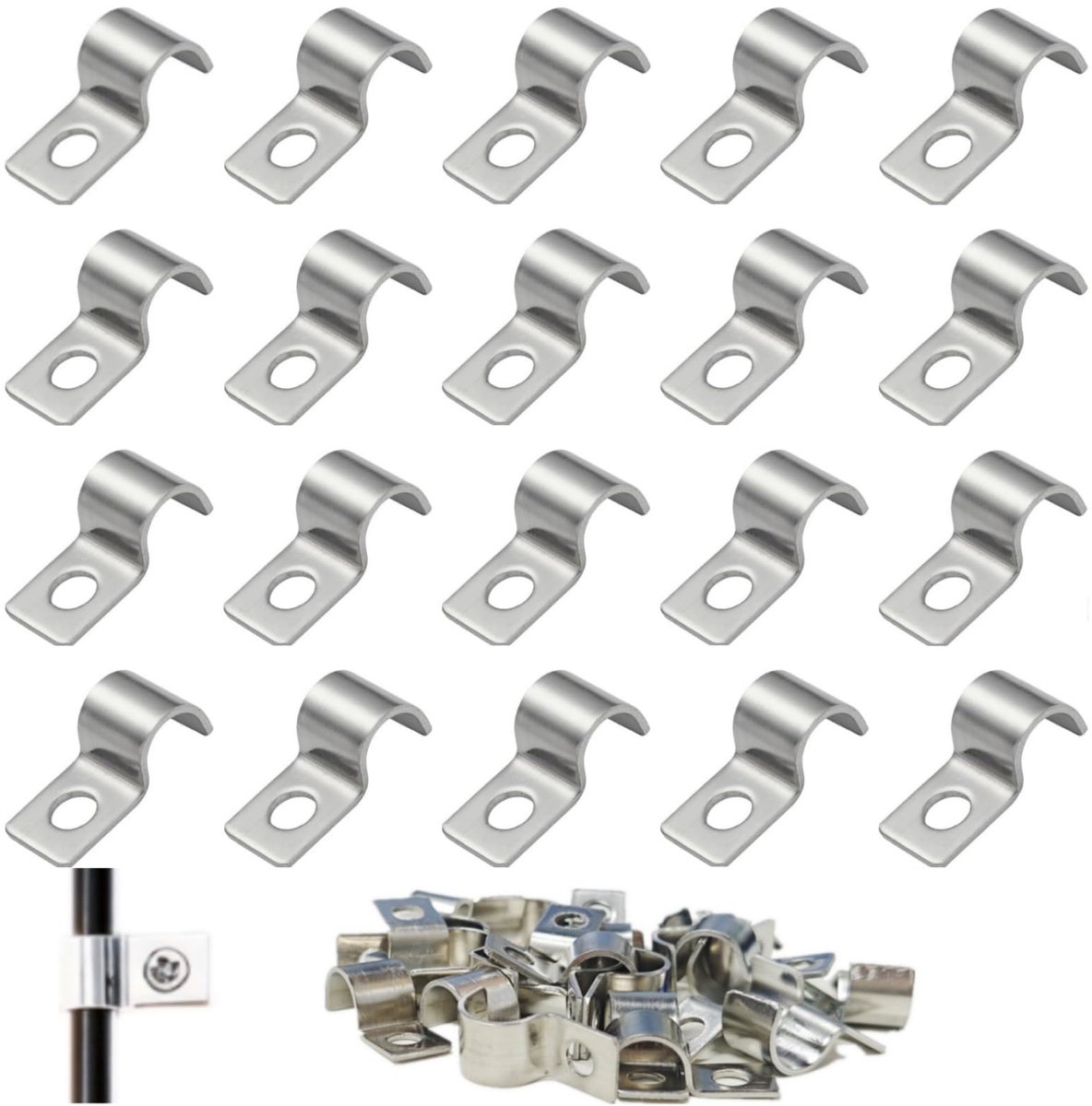 U-buisklemmen 10 mm, 75 stuks kabelklemmen voor schroeven, metalen kabelklemmen metaal, roestvrijstalen buisklemmen bevestigingsclip, buisklem voor bevestigingskabel, pijpleiding, lege buis