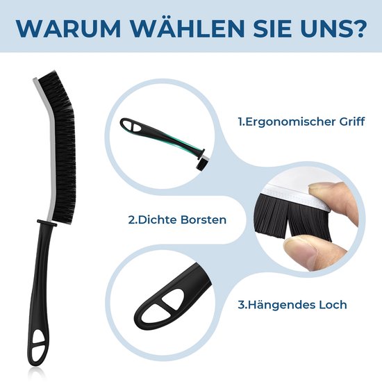 Voegenborstel badkamer & tegels - ergonomische reinigingsborstel met 15° smalle borstelkop voor hoeken, scheuren, toilet (6, zwart) — afbeelding 4