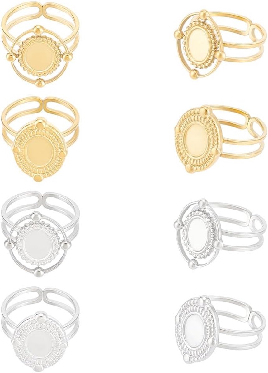 304 Rvs Open Manchet Ring Componenten Bezel Cup Ring Instellingen Ovale Pad Ring Blanks Vergulde Ring Blank Base Verstelbare Blanco Ring Instelling Lade