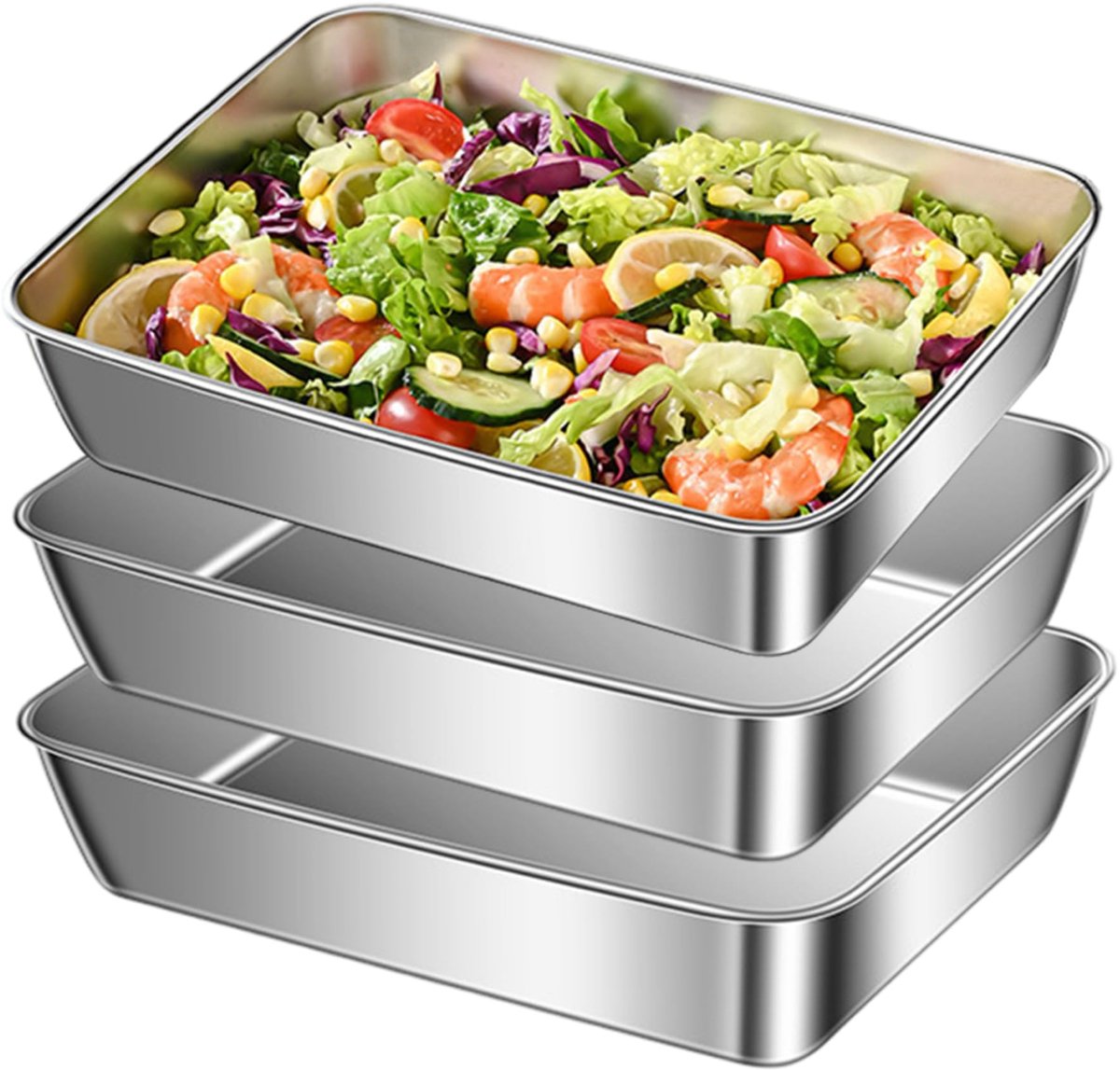 3 STKS Bakplaat 10x8 inch Anti-aanbak Rvs Bakplaat Pan Food-Grade Stapelbare Dikke Kookplaten voor Keuken Koekjes Vellen