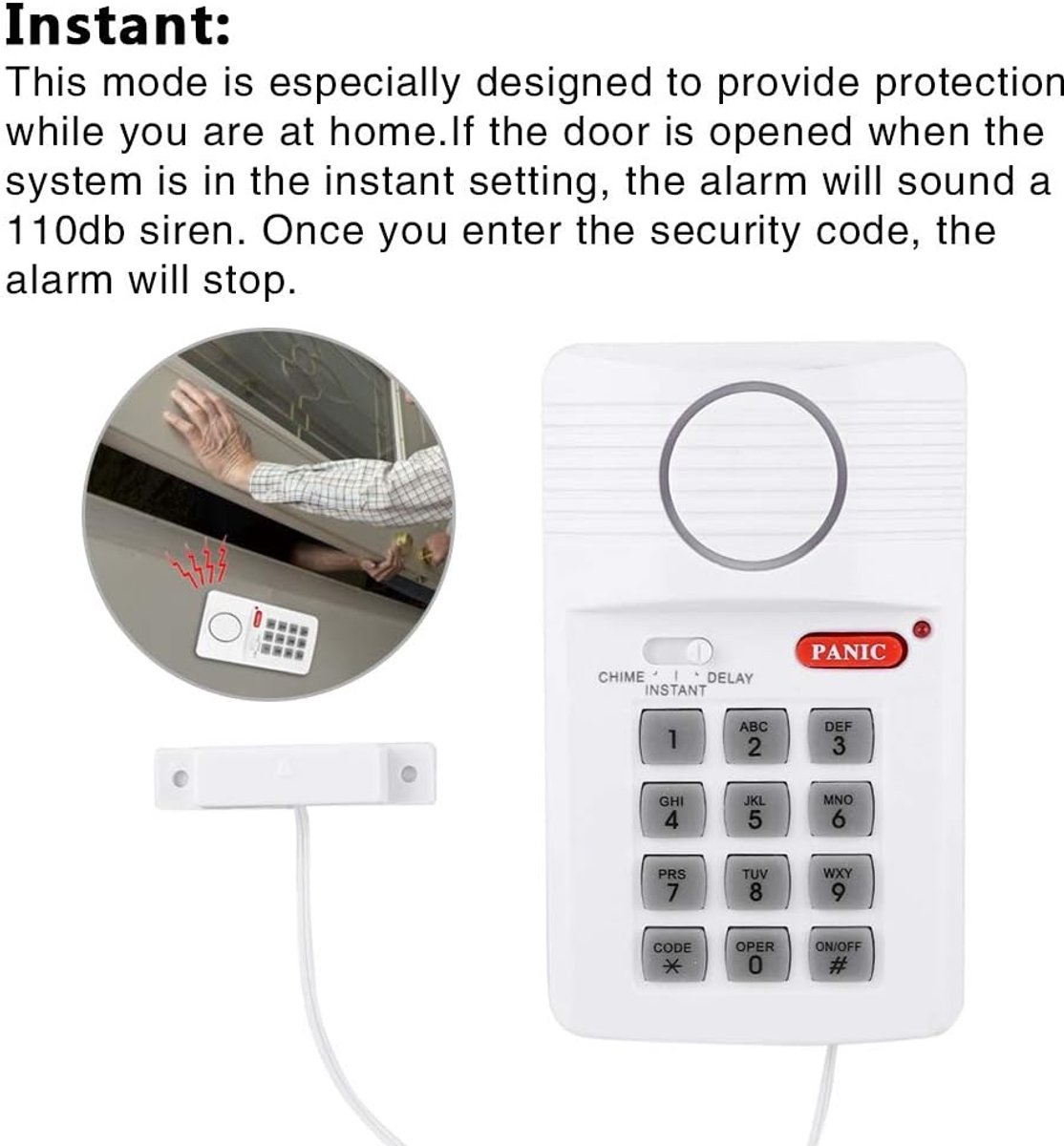 Deur Alarm Systeem - Beveiligingstoetsenbord Paniekknop - Huis Beveiligen - Geen Bedrading Vereist - 13.3x8x3.5cm - Wit