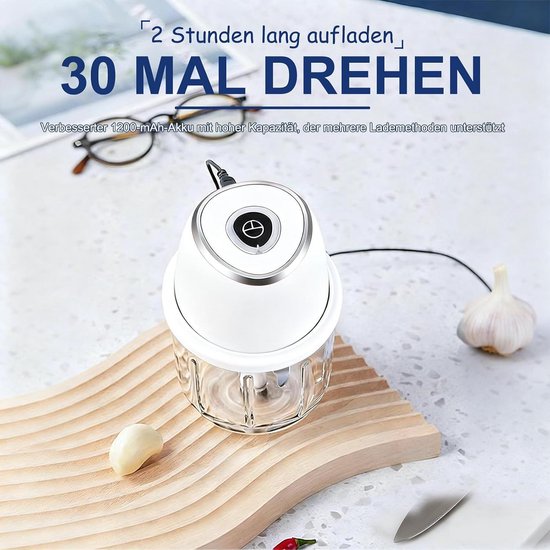 Elektrische Uienhakker - Keukenmachine Mini - Snel Groenten Snijden - Krachtige Elektromotor - 135 cm Hoog - Wit — afbeelding 2