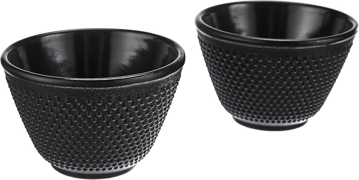 Set met 2 theeglazen - Gietijzer - Geëmailleerde binnenkant - Houdt thee warm - Voor theeliefhebbers