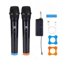 New Baxs MCW-022 Draadloze Microfoon Set (Duo) – 2x Handmicrofoon met Multi-Frequentie – USB-C Oplaadbare 6.3mm Ontvanger + 3.5mm AUX Adapter – Professionele Microfoonset voor Duetten, Karaoke & Presentaties