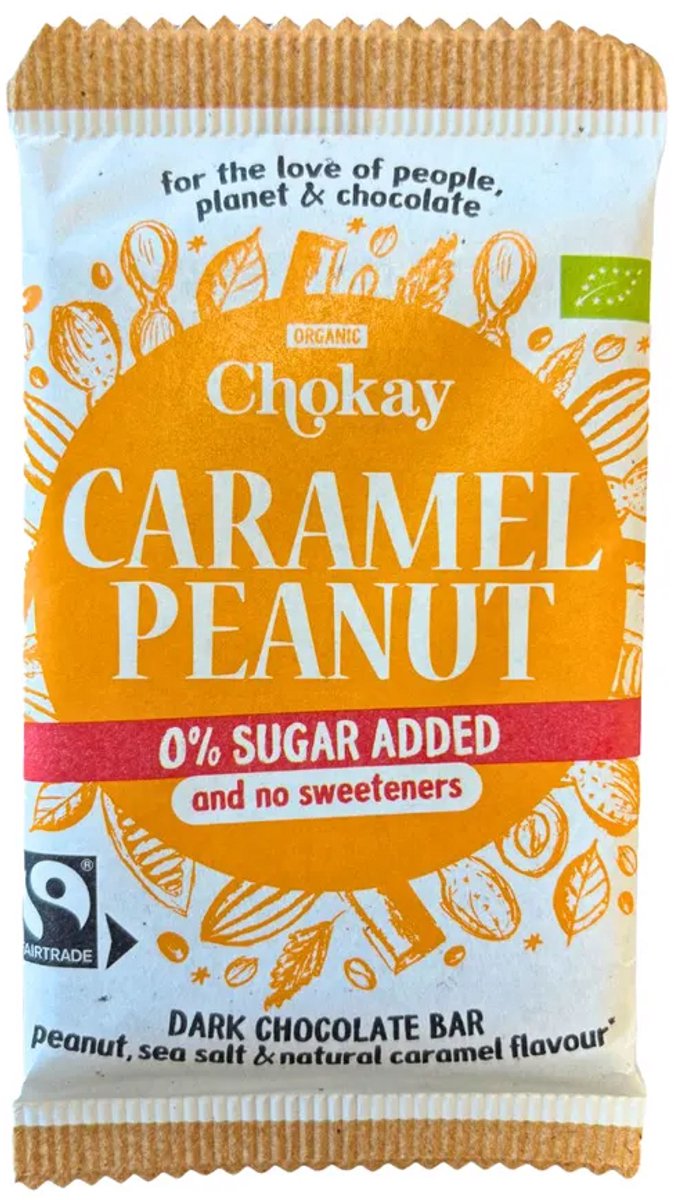 Chokay Caramel Peanut 0% Sugar Chocolate Bar 70GR