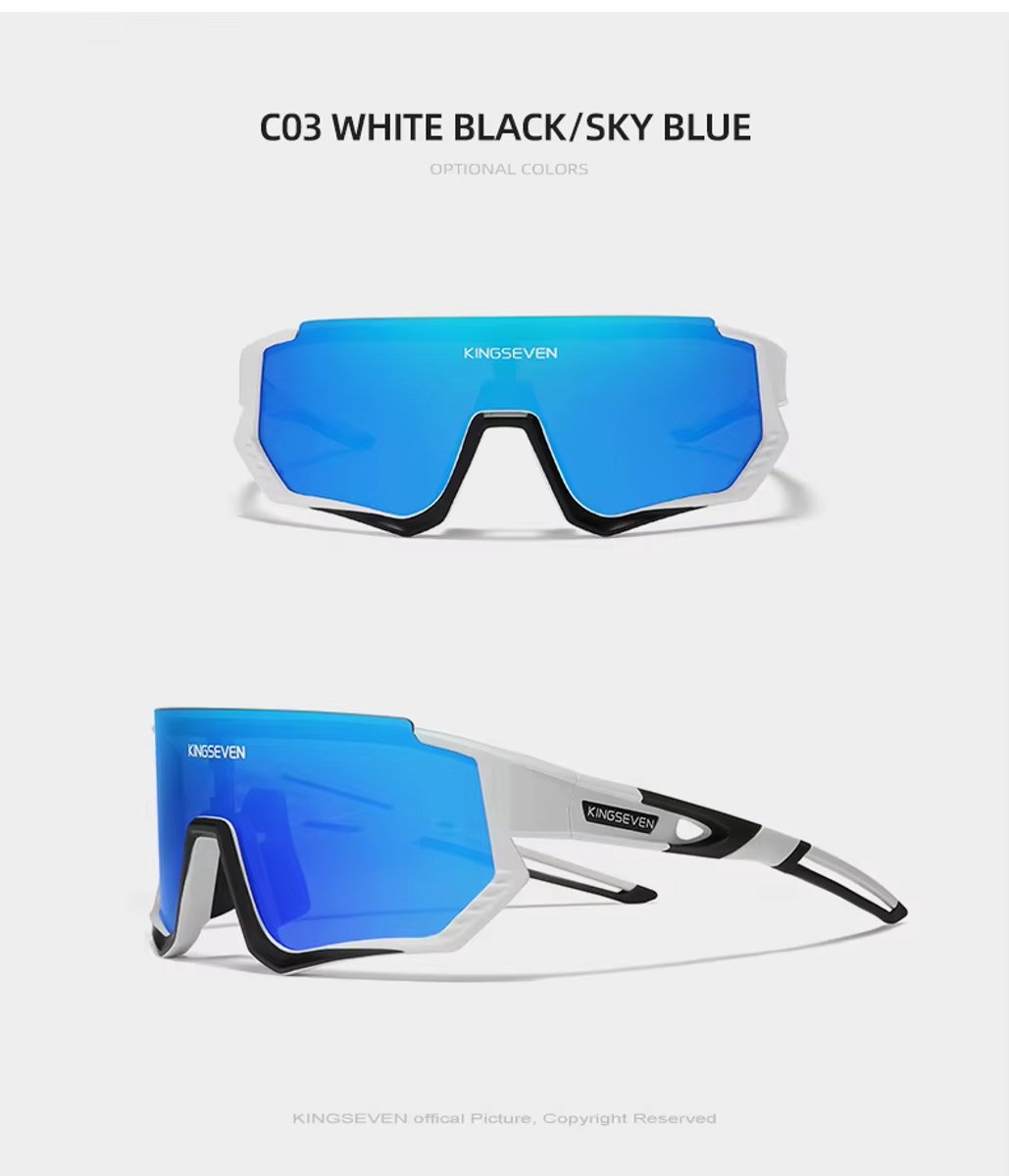 Kingseven Wielren Zonnebril UV400 – Wit Frame Blauw Spiegelglas
