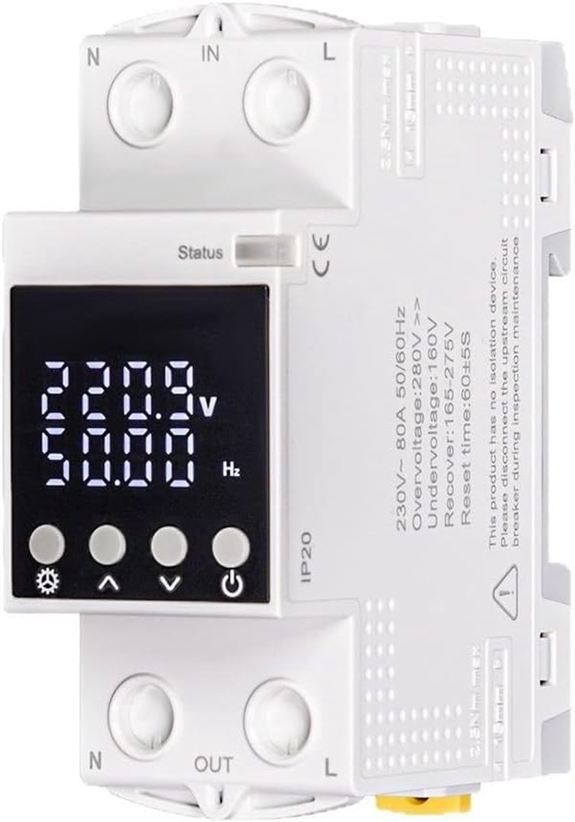 WiFi Stroomonderbreker - Slimme Schakelaar - Energie Verbruik - Real-time Monitoring - 1P80A - Grijs