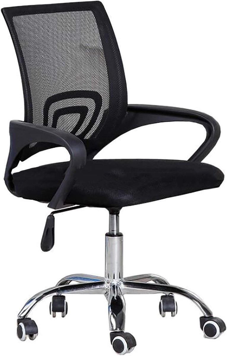 Ergonomische bureaustoel - Comfortabele computerstoel - Thuiswerken - Verstelbare lendensteun - 58x87-97cm - Zwart