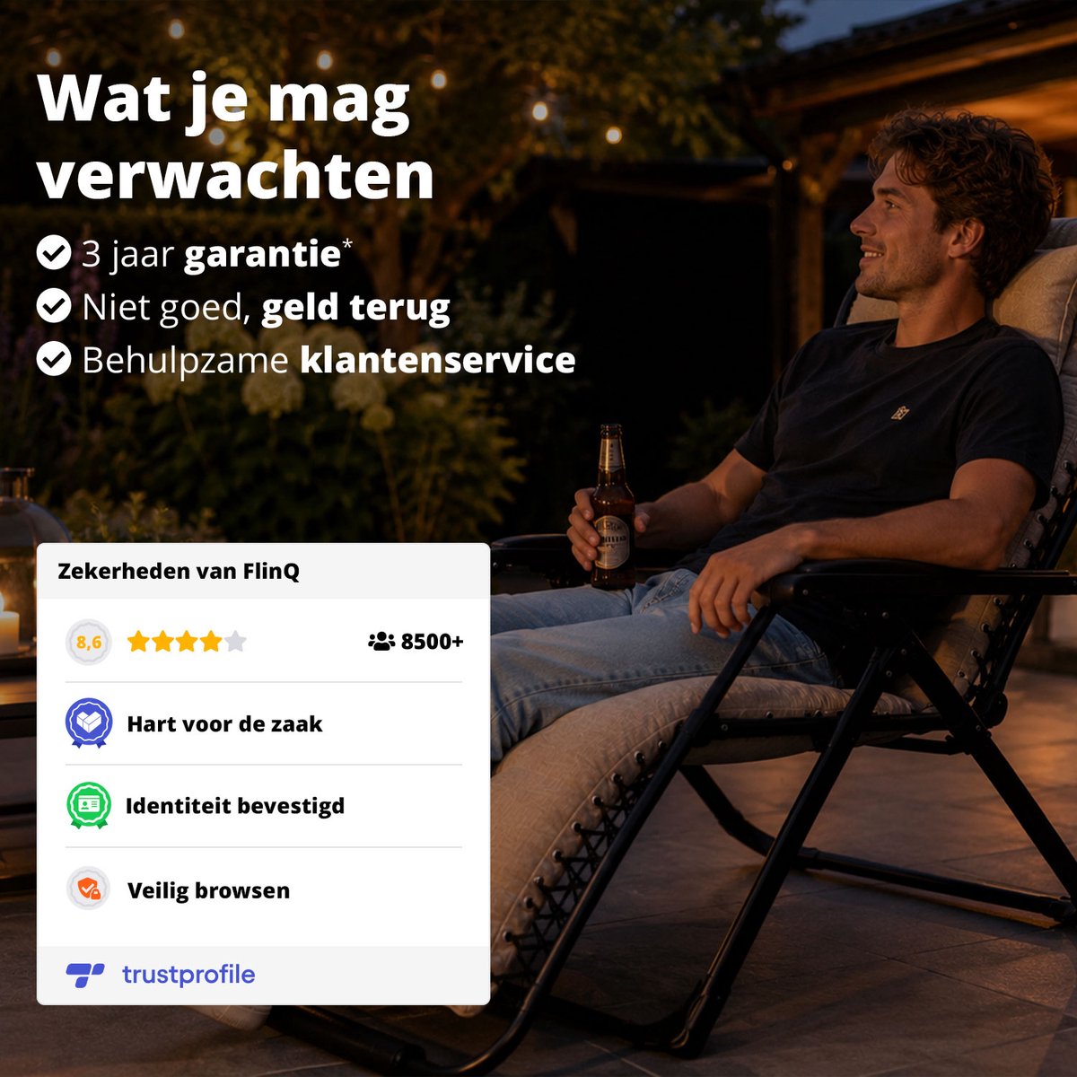 FlinQ 2x XL Relax Tuinstoelen Cloud Comfort Deluxe - Verstelbare Zero Gravity Relaxstoel - Extra breed - Extra dikke kussens - Hoofdkussen & Bekerhouder/Tafeltje - Ligstoel - Tuinmeubelen - Ideale Campingstoel - Ook voor Tuin of Balkon thumbnail 2