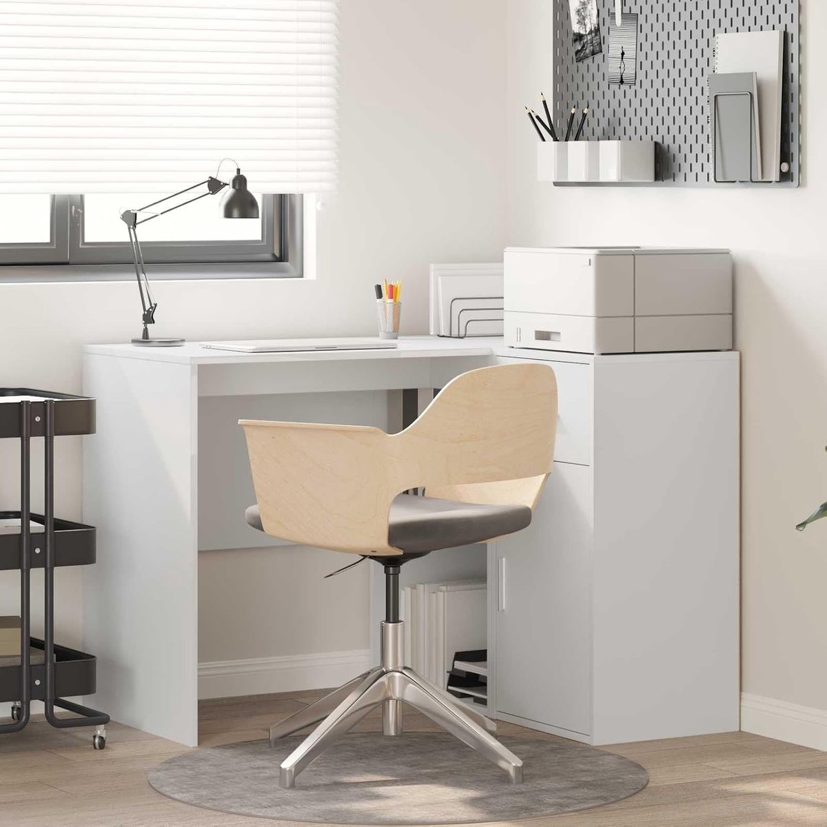 Hoekbureau met planken - Werkplek bureau - Thuiswerk organiseren - Ruimtebesparend ontwerp - 102 x 88 x 75 cm - Wit