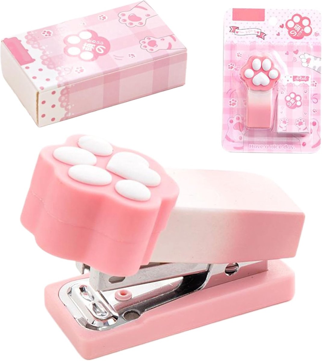 Nietmachine Kat Klauw - Kleine Steekmachine - Papier Organiseren - Speels Ontwerp - 2-15 Vellen - Roze