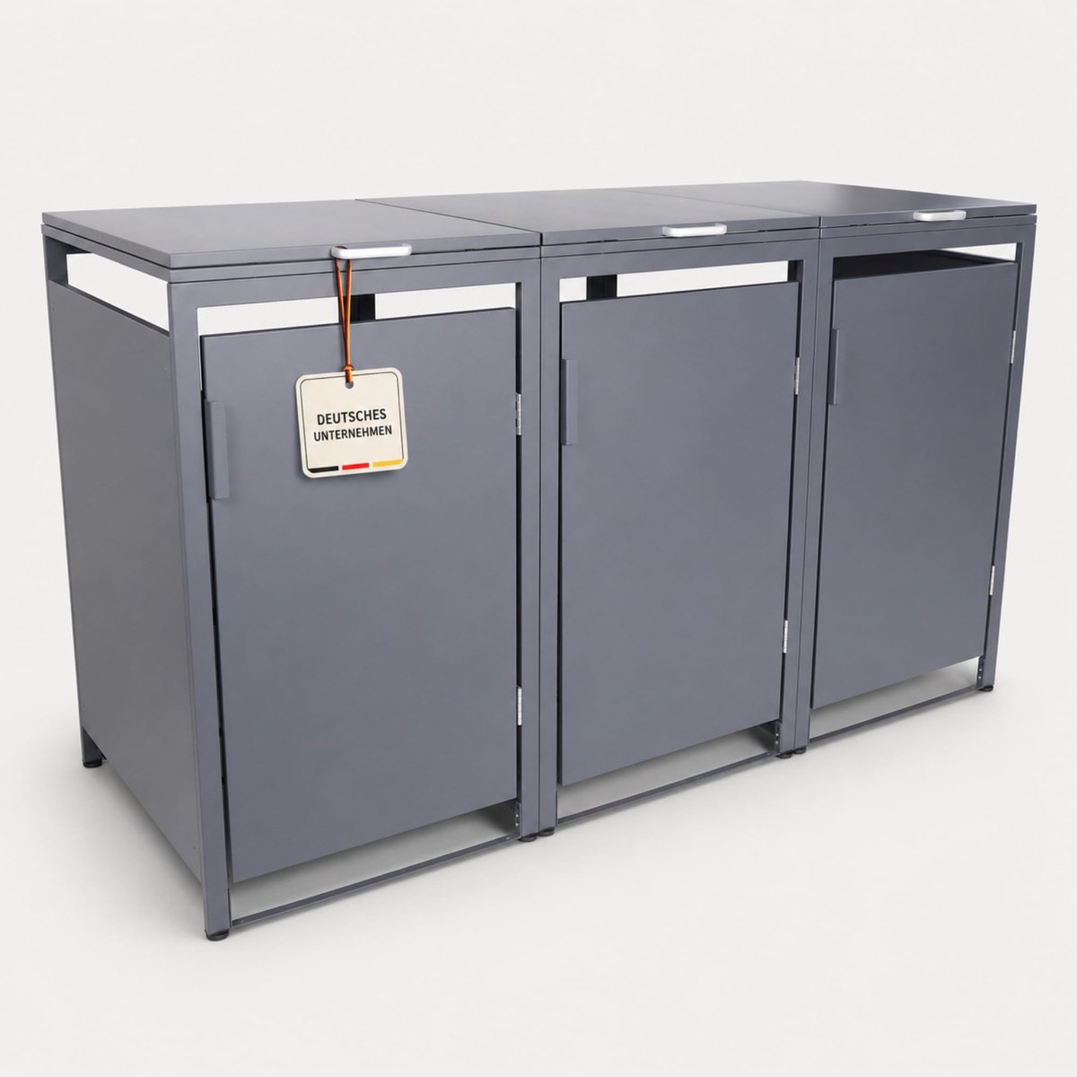 ALBATROS afvalcontainerbox voor 3 containers, wandmodel, 120 l tot 240 l, voor DRIE containers, verzinkt metaal RAL 7016 antraciet, open achterzijde, betere ventilatie, weerbestendig, verstelbare voetjes