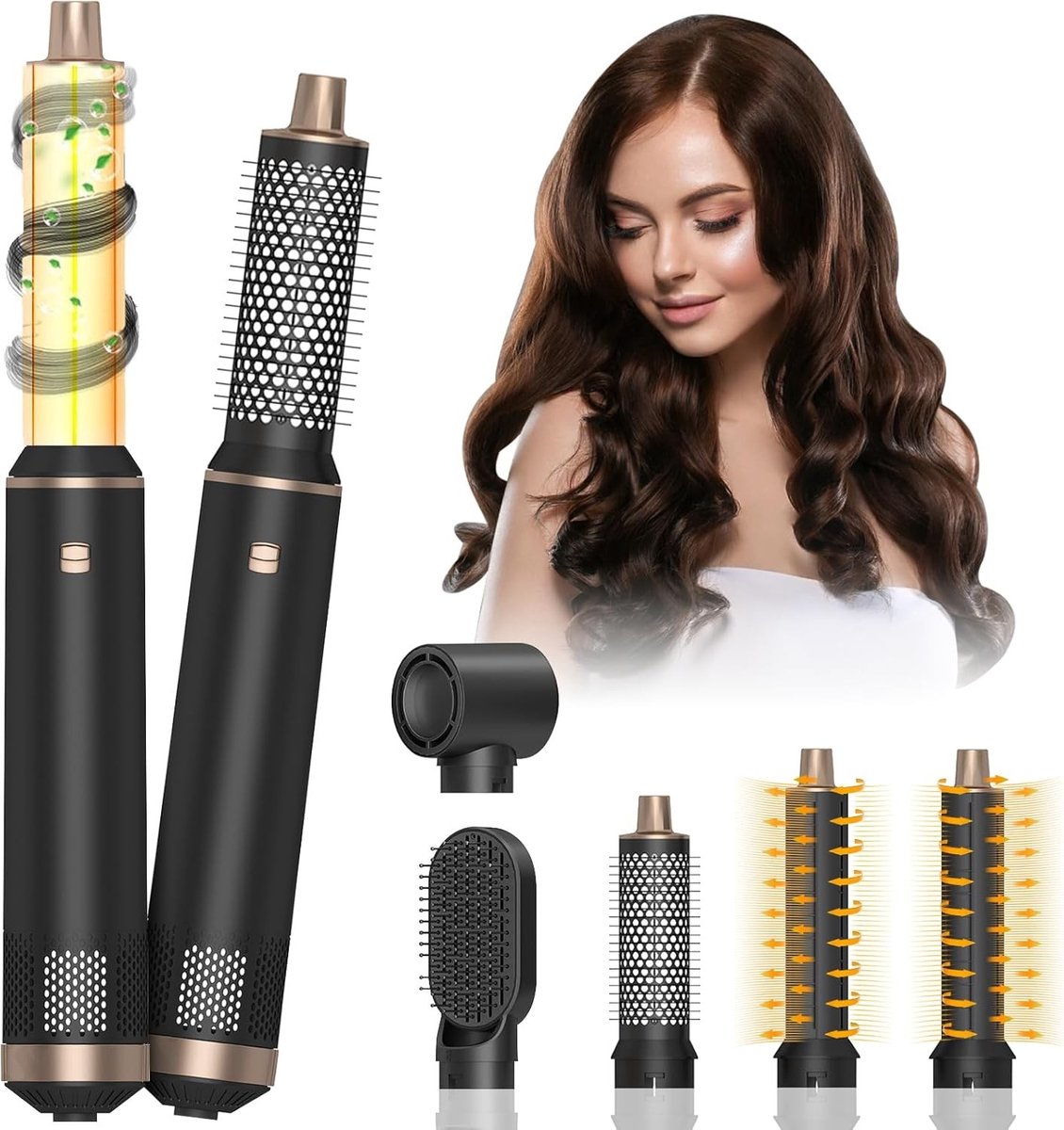 Haarstyler - 5-in-1 - Heteluchtborstel met negatieve ionen - Afneembare opzetstukken - Voor alle haartypes