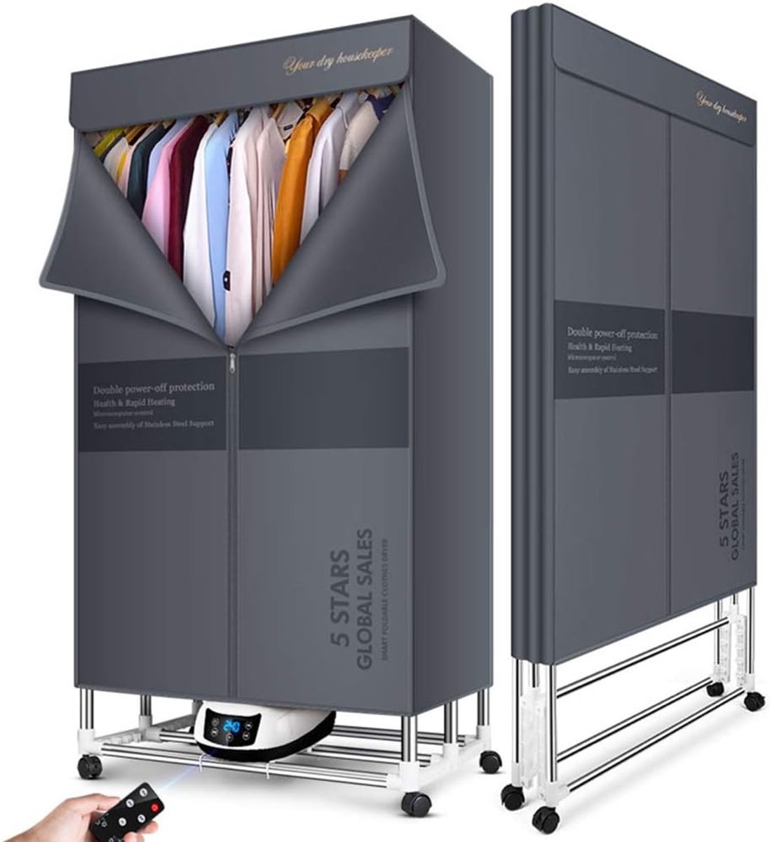Elektrische Wasdroger Draagbare Kast Snel Kleding Drogen Met Afstandsbediening 15 kg Capaciteit Wit
