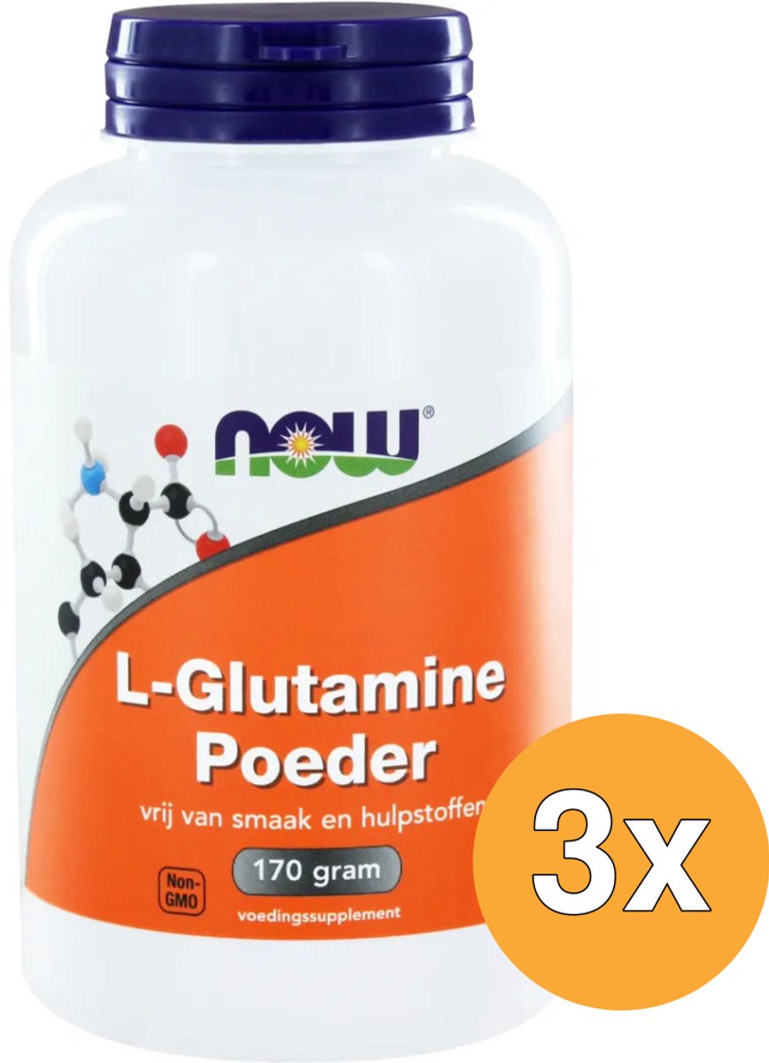 3x Now L-Glutamine poeder (170 gr)