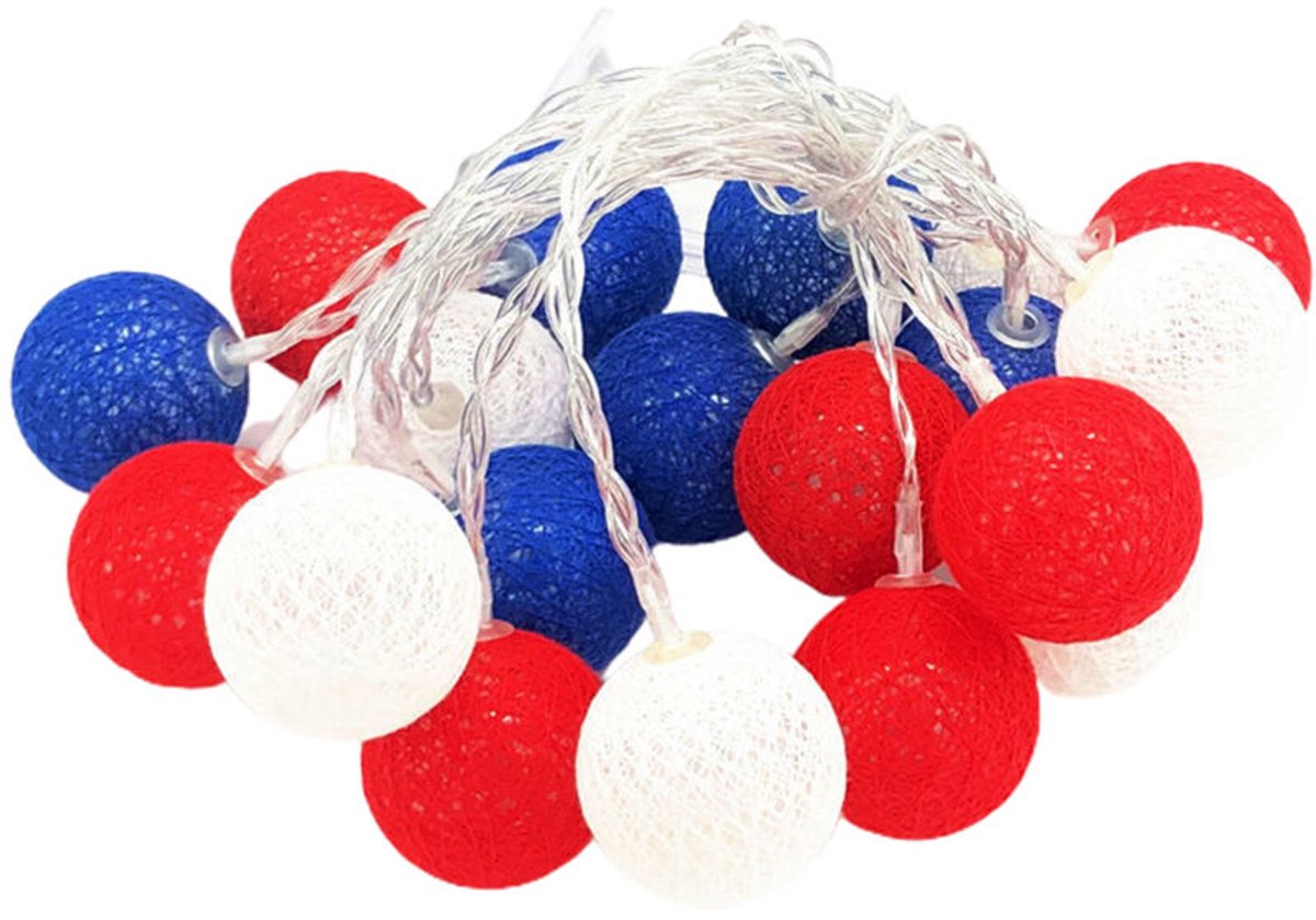 Decoratieve verlichting de Onafhankelijkheidsdag op 4 juli, 3geschikt voorer lang,geschikt voor 20 ledlampjes in de kleuren rood, wit en blauw, patriottische tuinverlichting.