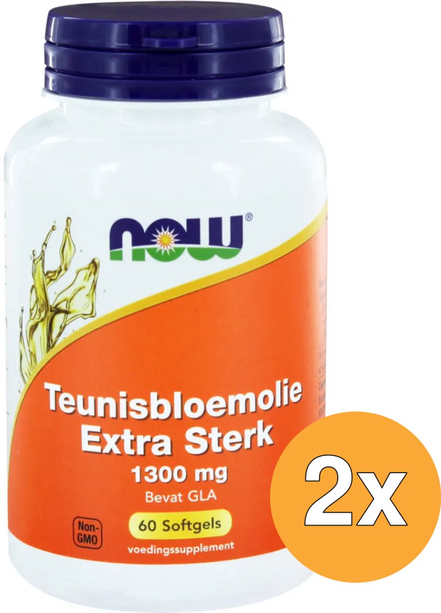 2x Now Teunisbloemolie Extra Sterk 1300 Mg (60 softgels)